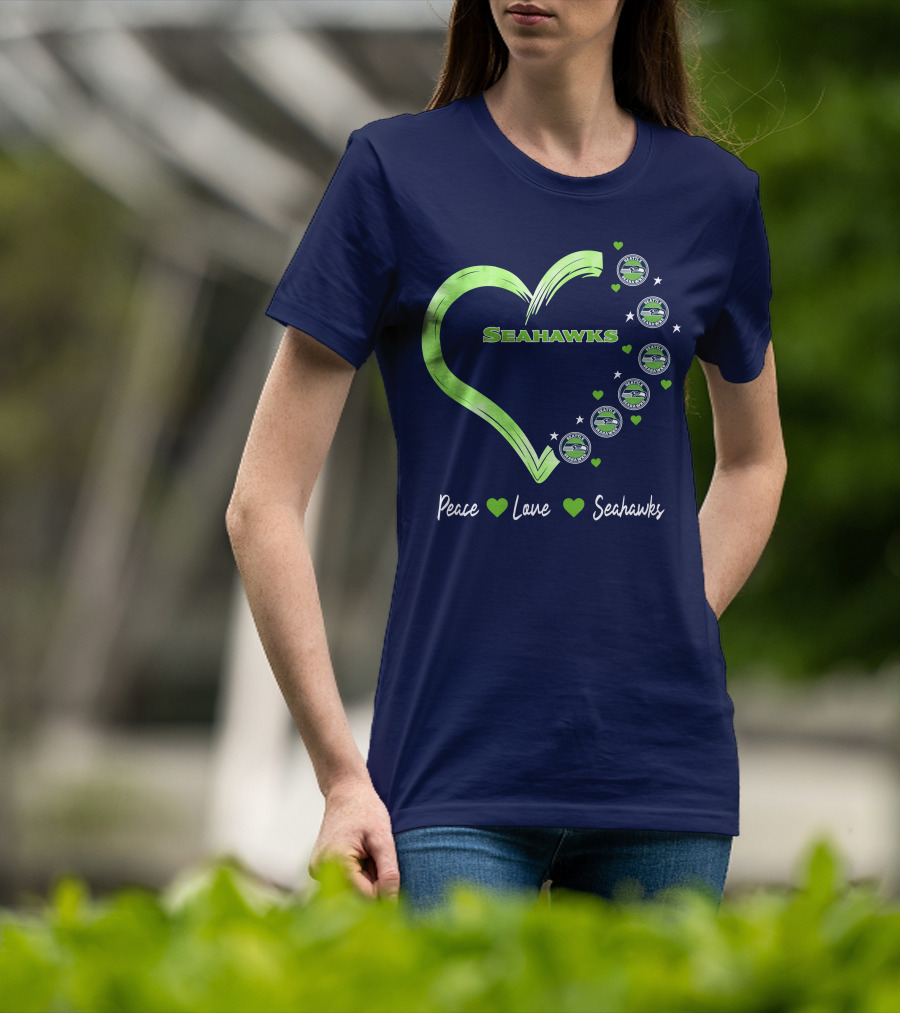 Peace Love Seahawks Seattle Seahawks Hearts T-Shirt
