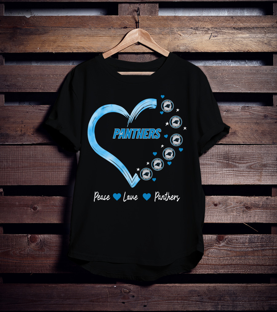 Peace Love Carolina Panthers Heart Logo Fan T-Shirt