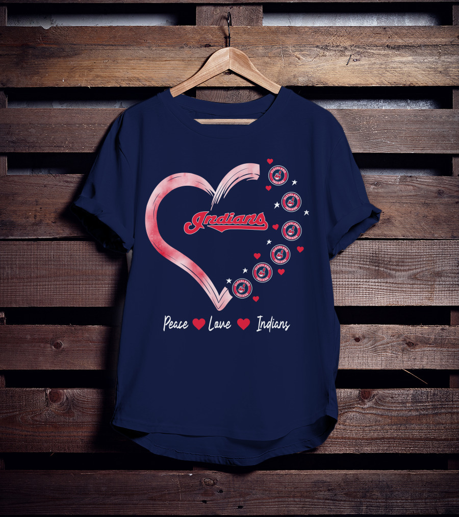 Peace Love Indians Heart Cleveland Indians T-Shirt