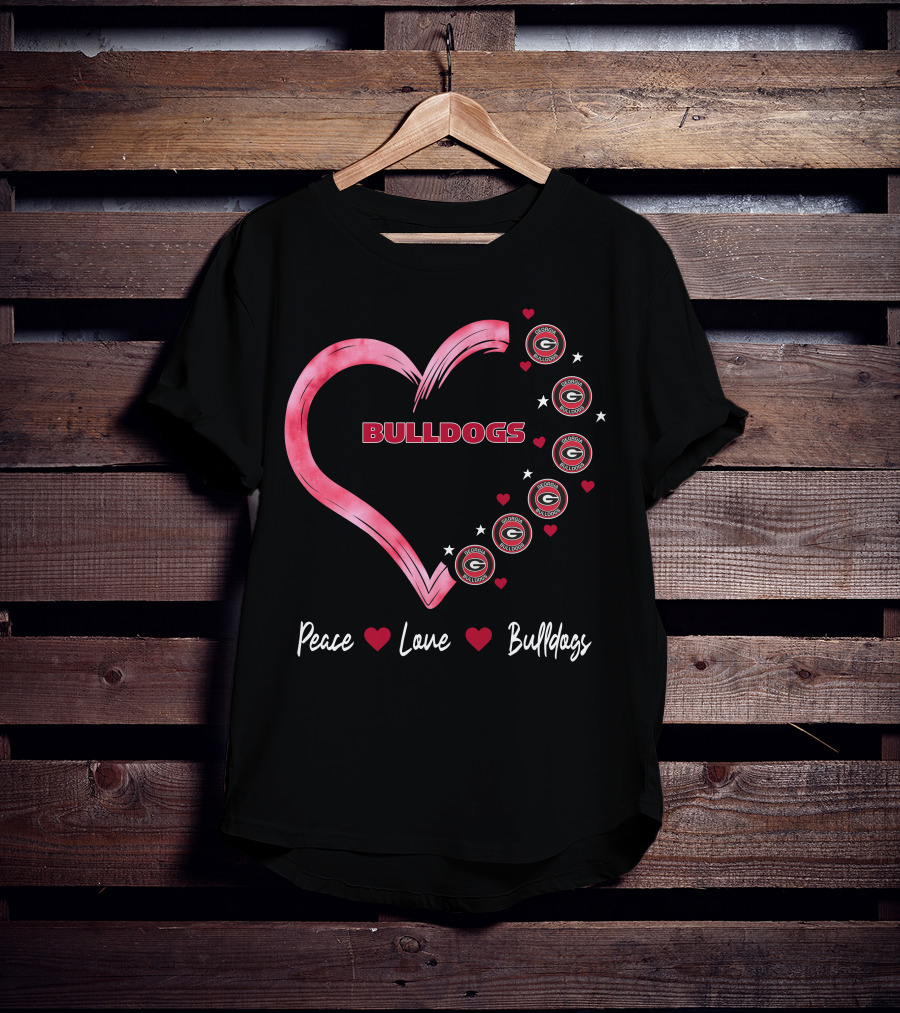 Peace Love Bulldogs Georgia Bulldogs Heart T-Shirt