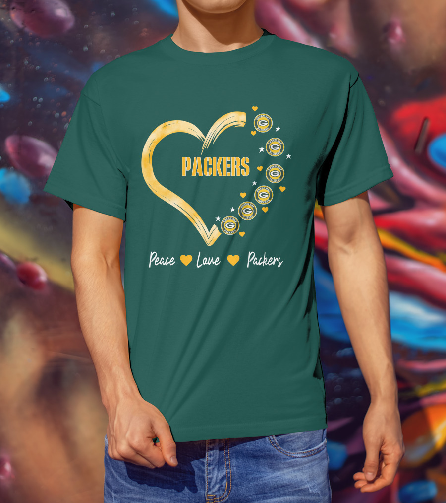 Peace Love Packers Green Bay Packers Heart T-Shirt