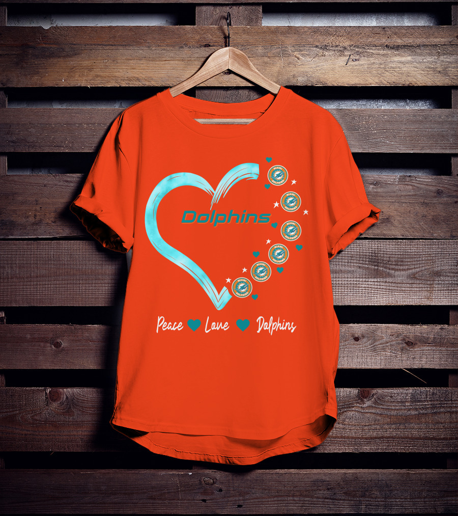 Peace Love Dolphins Heart Miami Dolphins T-Shirt