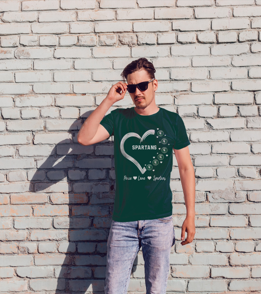 Peace Love Spartans Michigan State Spartans Heart T-Shirt