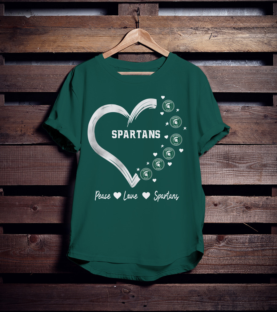 Peace Love Spartans Michigan State Spartans Heart T-Shirt