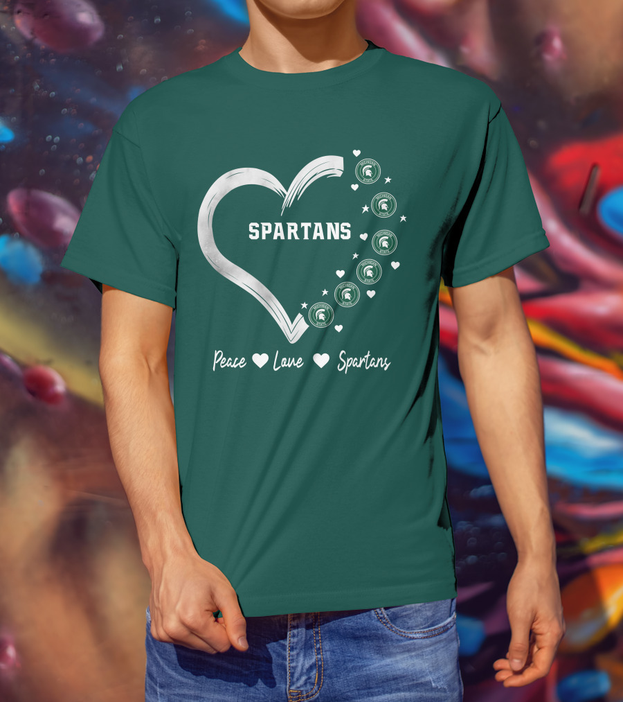 Peace Love Spartans Michigan State Spartans Heart T-Shirt