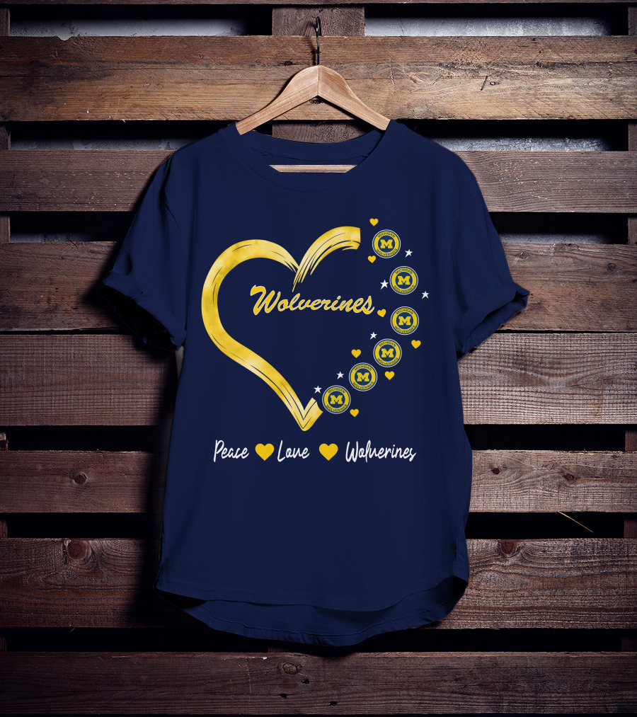 Peace Love Wolverines Heart M T-Shirt