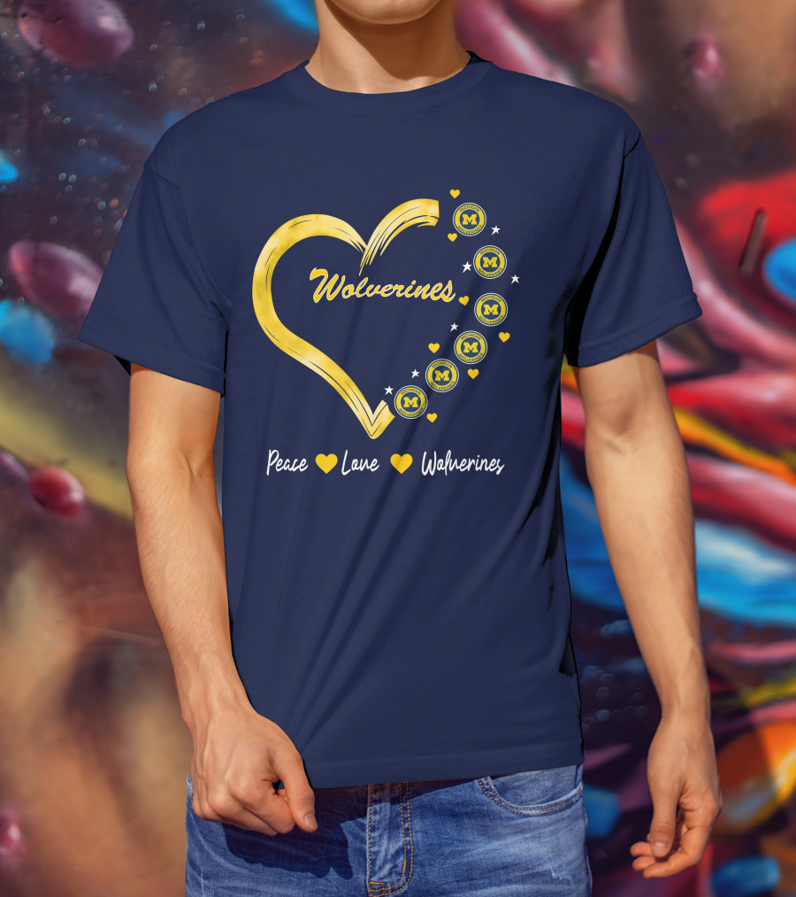 Peace Love Wolverines Heart M T-Shirt