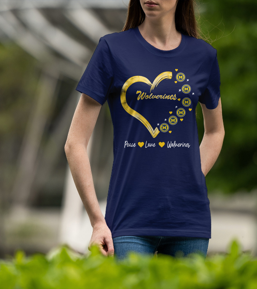 Peace Love Wolverines Heart M T-Shirt