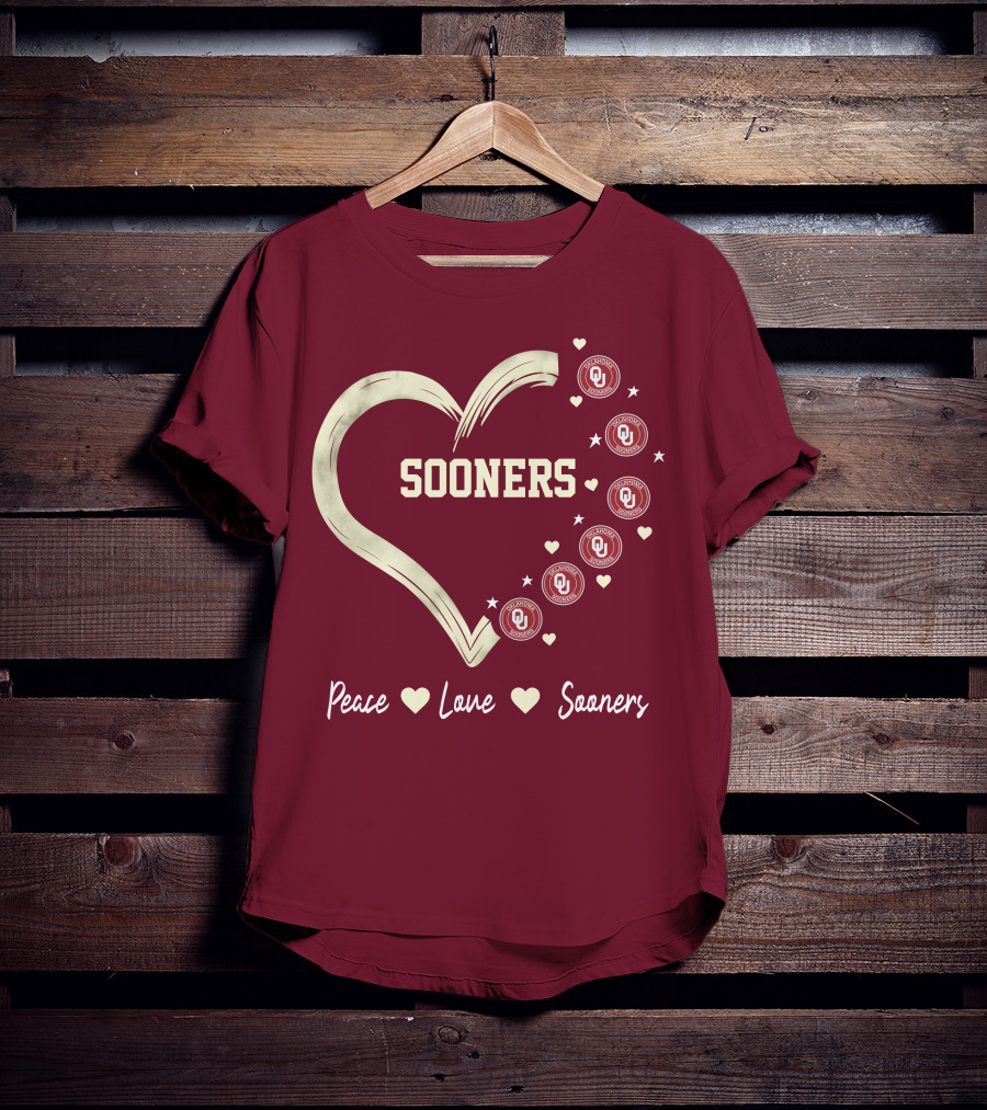 Peace Love Sooners Heart Design With OU T-Shirt