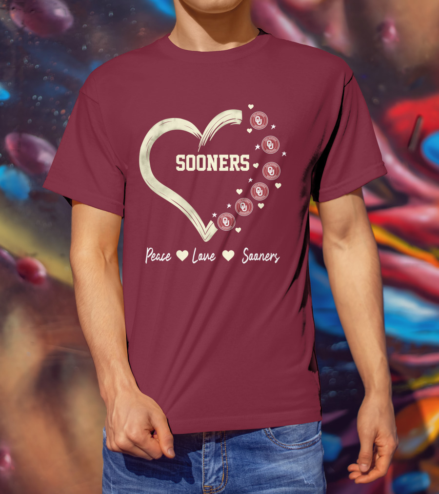 Peace Love Sooners Heart Design With OU T-Shirt