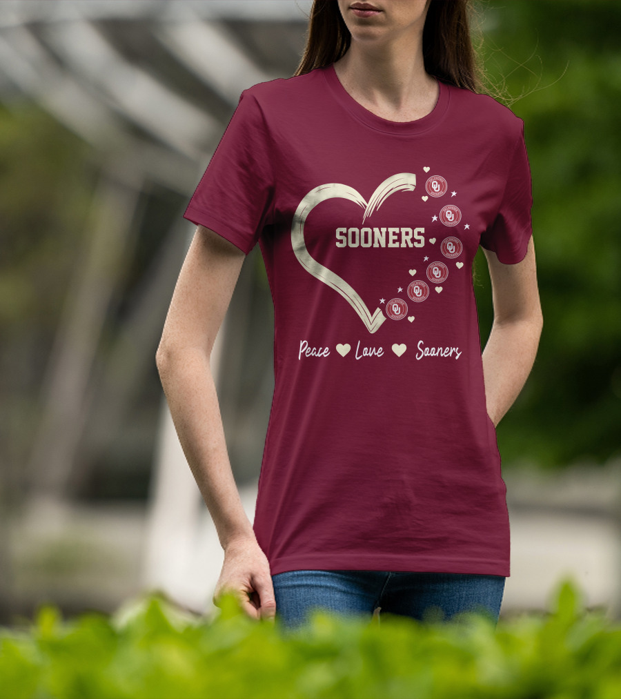 Peace Love Sooners Heart Design With OU T-Shirt