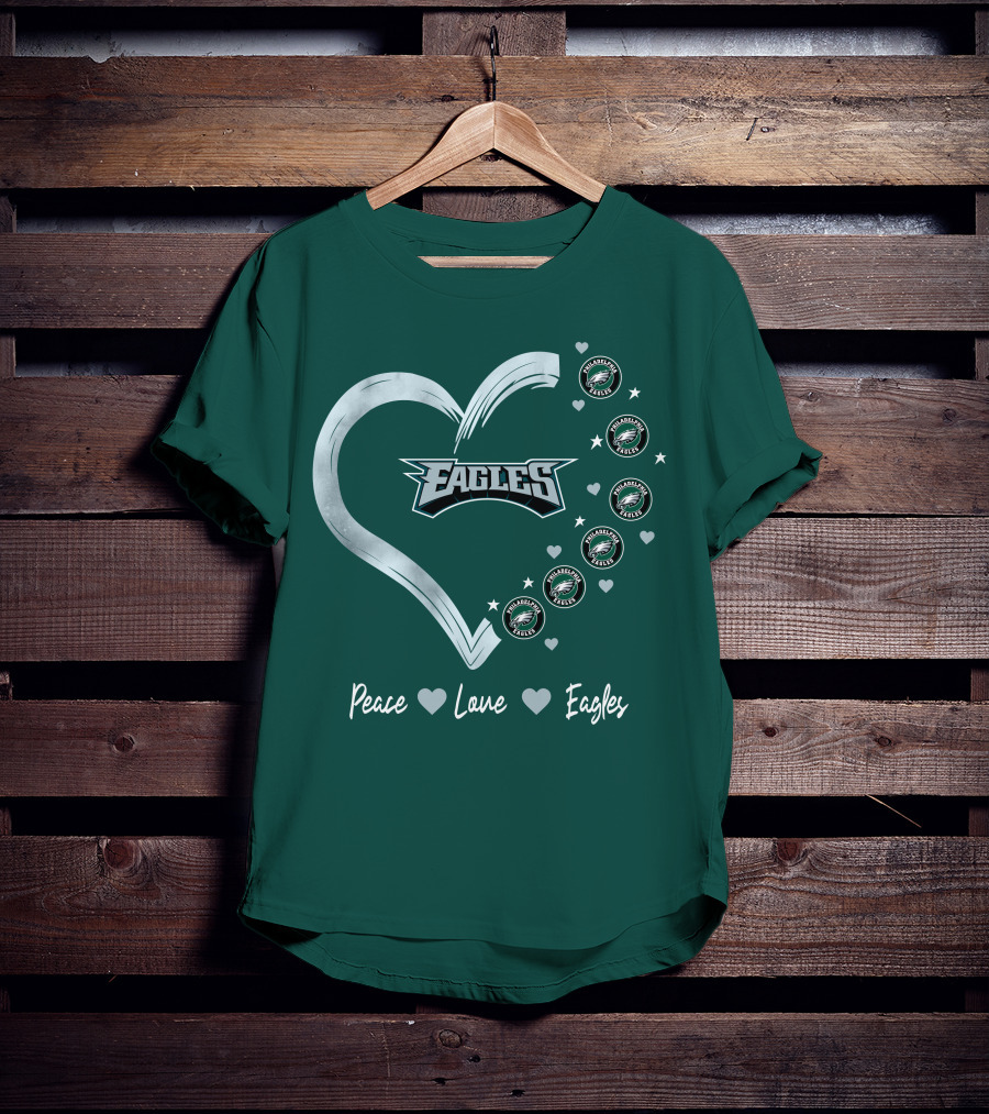 Peace Love Eagles Philadelphia Eagles Logos Heart T-Shirt