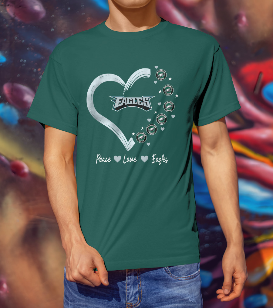 Peace Love Eagles Philadelphia Eagles Logos Heart T-Shirt