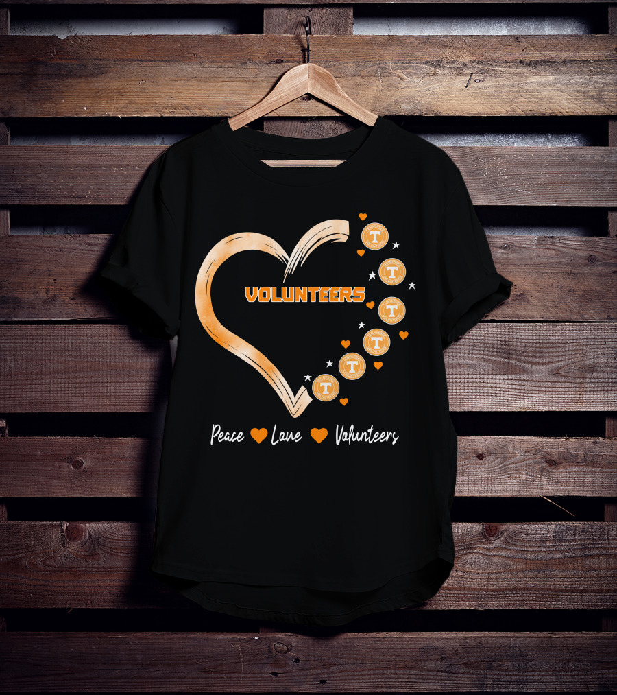 Peace Love Tennessee Volunteers Heart Shape With Stars T-Shirt