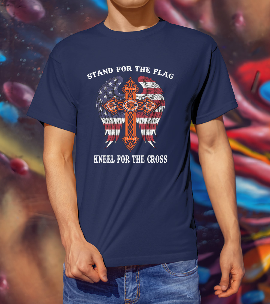 Stand For The Flag Kneel For The Cross Chicago Bears Flag Cross Wings T-Shirt