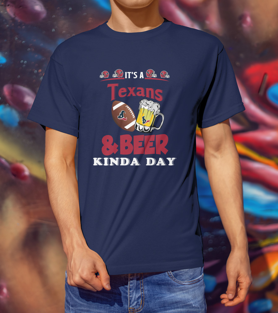 Houston Texans And Beer Football Fan Day With Helmets And Mug Icons T-Shirt