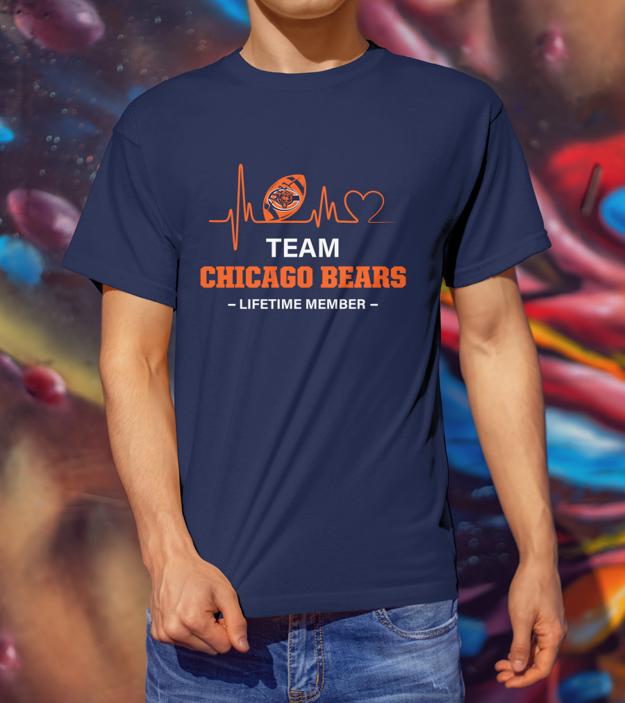 Team Chicago Bears Lifetime Member Heartbeat Football T-Shirt