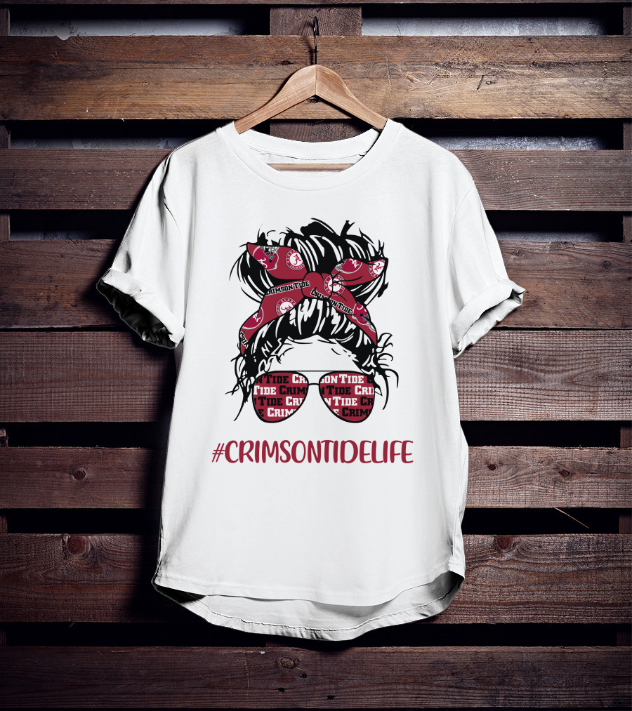 Crimson Tide Life Messy Bun Headband Glasses Alabama T-Shirt