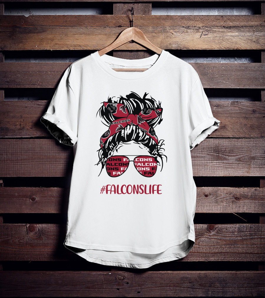Atlanta Falcons Life Messy Bun Girl With Falcon Headband Glasses T-Shirt