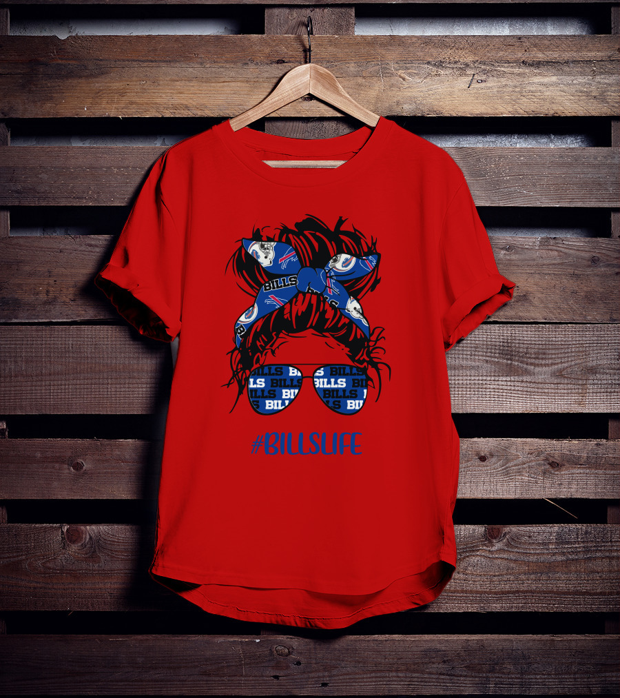 Buffalo Bills Billslife Messy Bun Headband Glasses Girl T-Shirt