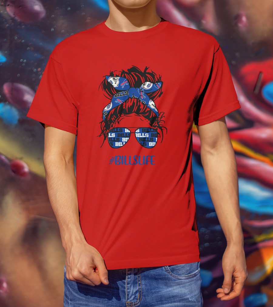 Buffalo Bills Billslife Messy Bun Headband Glasses Girl T-Shirt