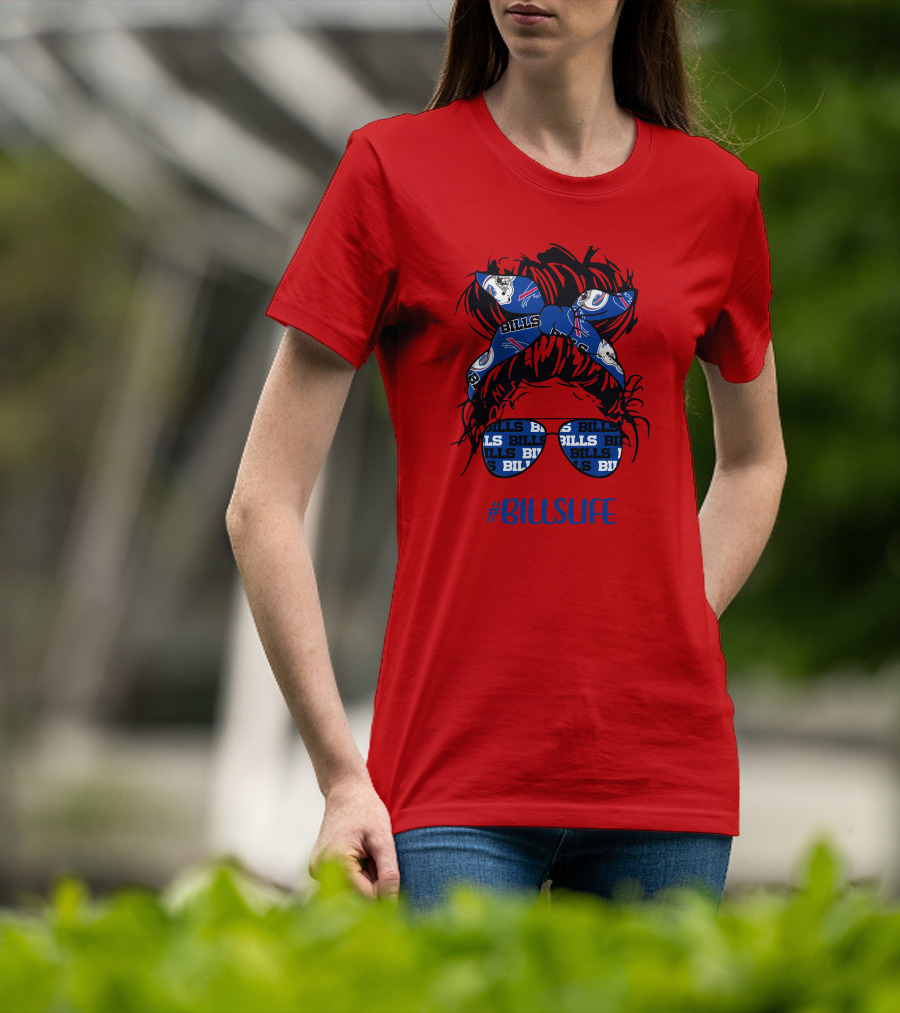 Buffalo Bills Billslife Messy Bun Headband Glasses Girl T-Shirt