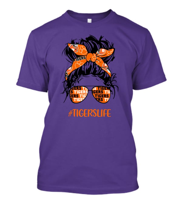 TigersLife Clemson Tigers Messy Bun Girl With Headband And Glasses T-Shirt