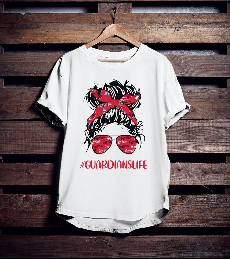 Cleveland Guardians Life Messy Bun Girl Headband Glasses #GuardiansLife T-Shirt