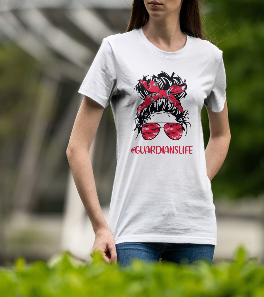 Cleveland Guardians Life Messy Bun Girl Headband Glasses #GuardiansLife T-Shirt