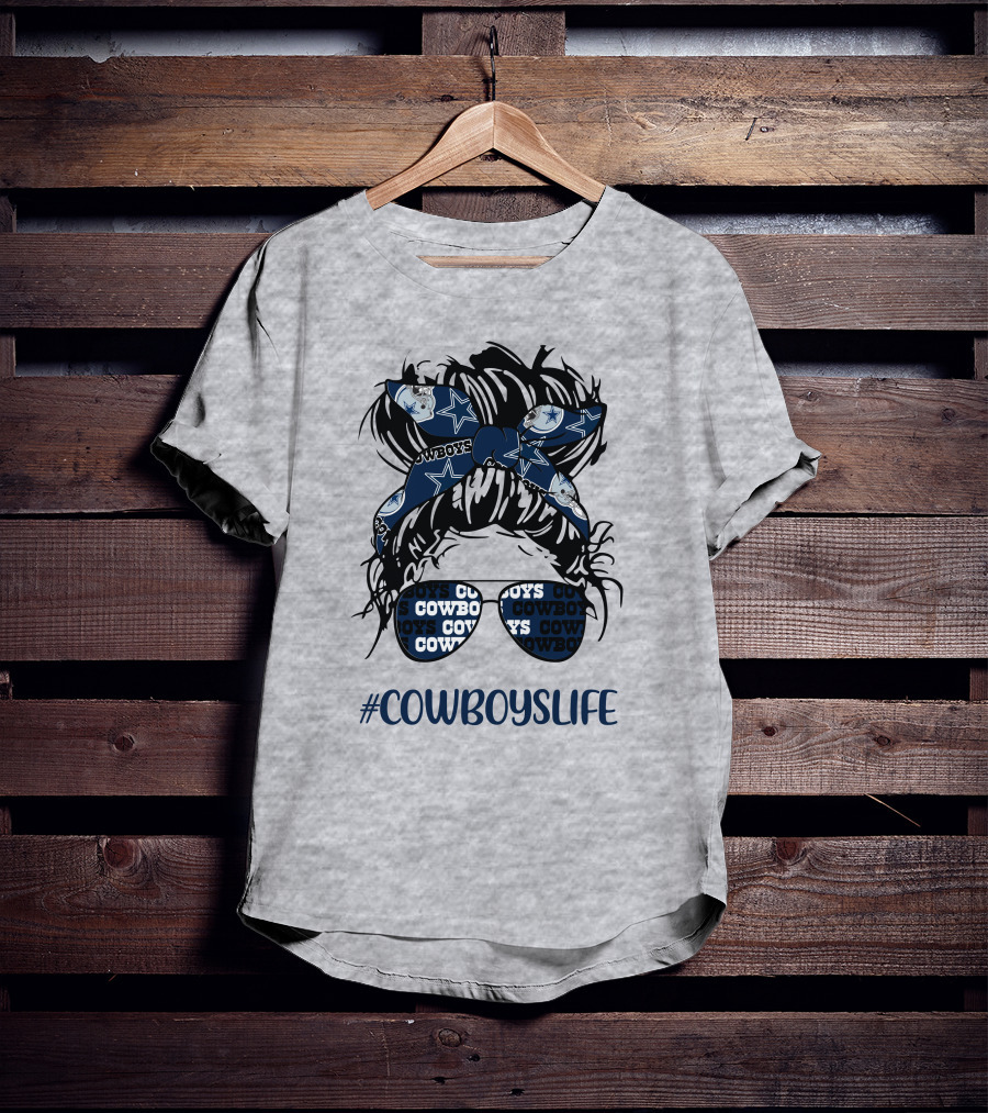 CowboysLife Messy Bun Girl Headband Glasses Dallas Cowboys T-Shirt