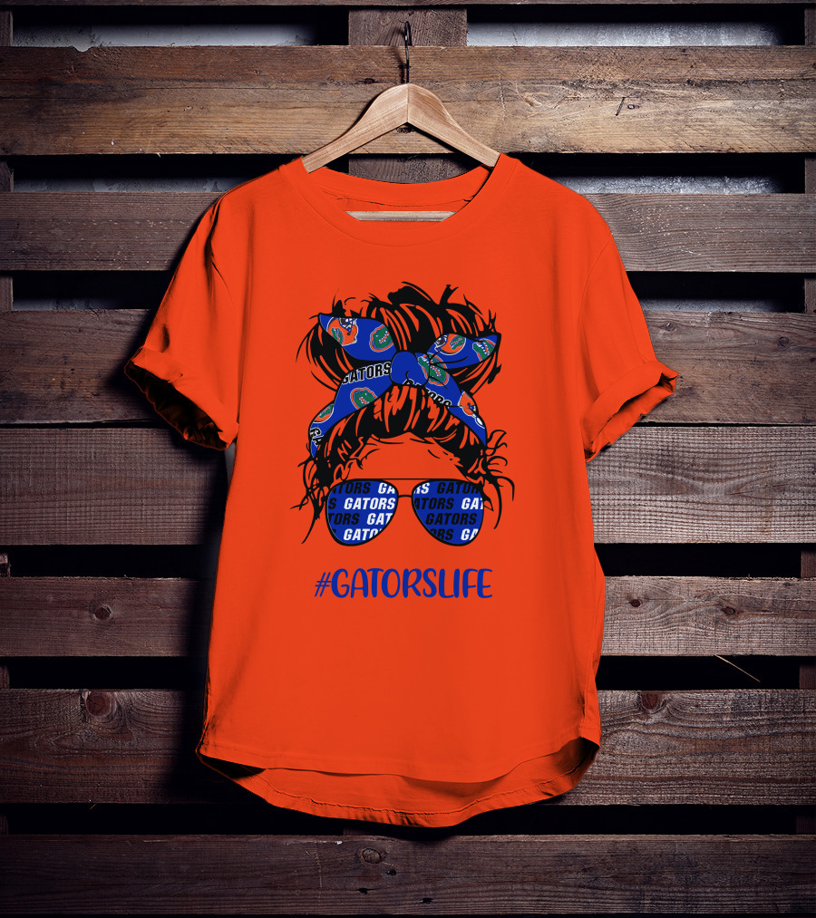 GATORS LIFE Messy Bun Girl With Gators Headband And Glasses T-Shirt