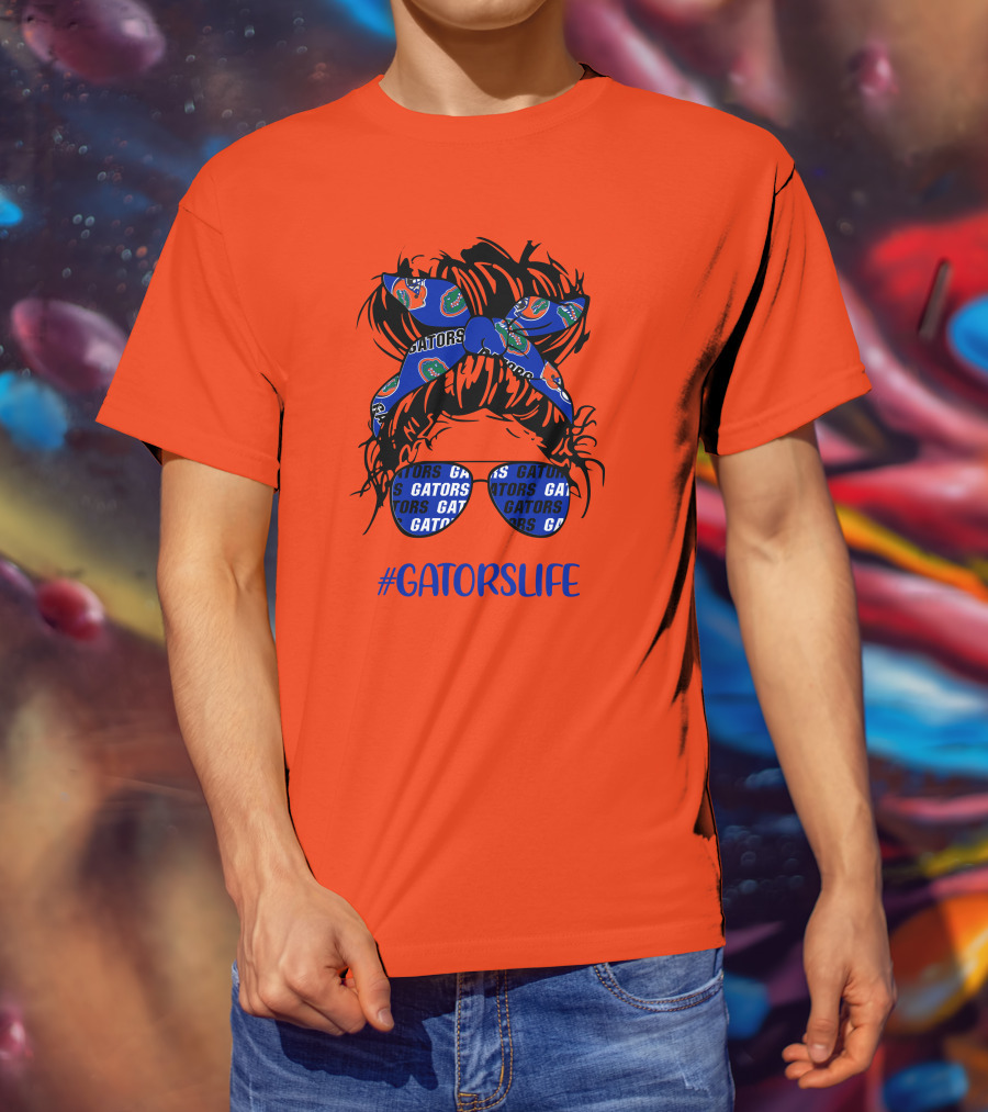 GATORS LIFE Messy Bun Girl With Gators Headband And Glasses T-Shirt