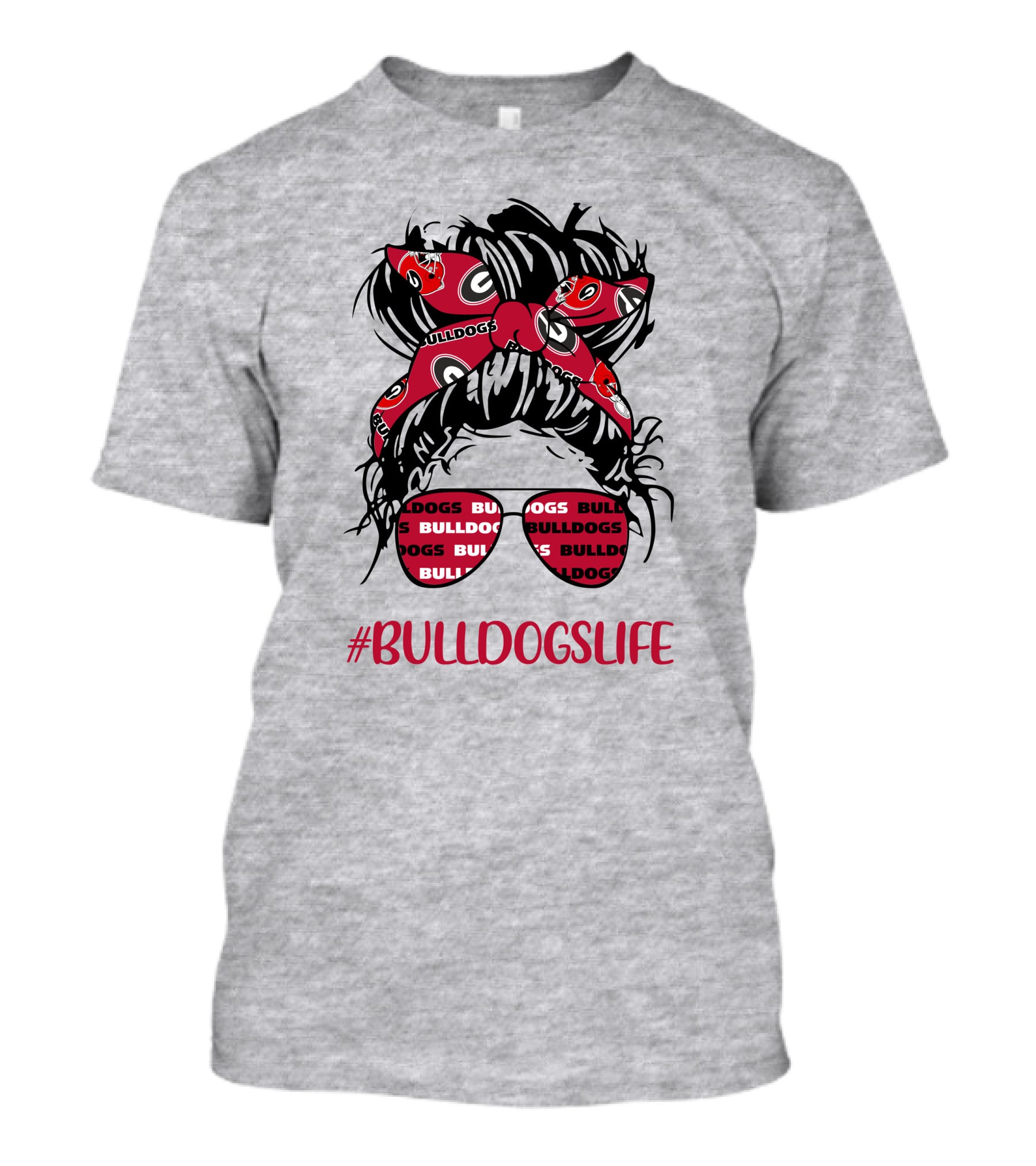 BULLDOGSLIFE Georgia Bulldogs Messy Bun Headband Glasses Girl T-Shirt