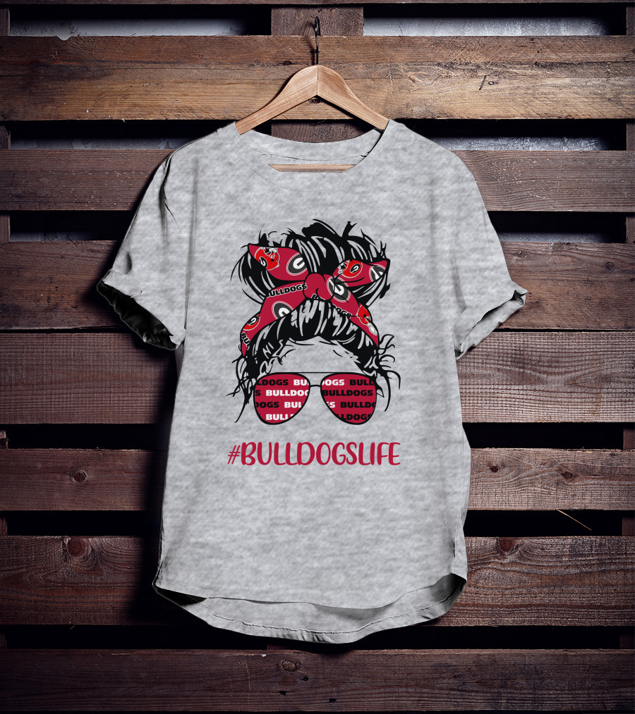 BULLDOGSLIFE Georgia Bulldogs Messy Bun Headband Glasses Girl T-Shirt