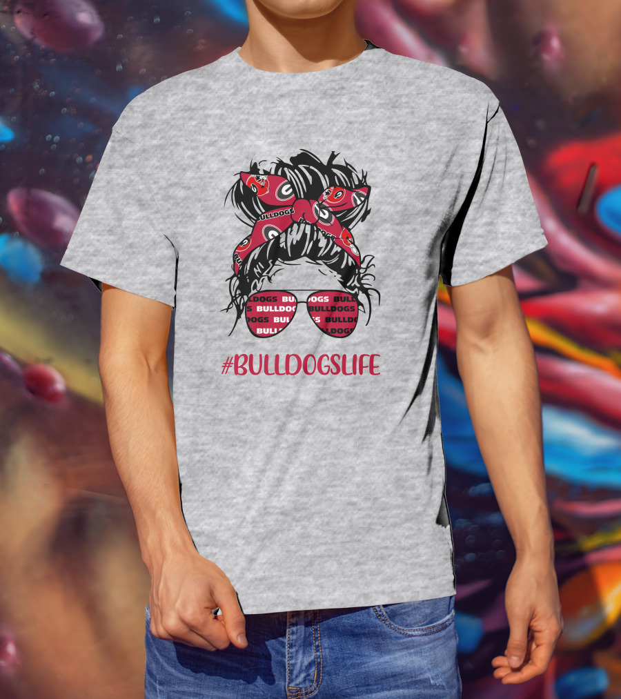 BULLDOGSLIFE Georgia Bulldogs Messy Bun Headband Glasses Girl T-Shirt