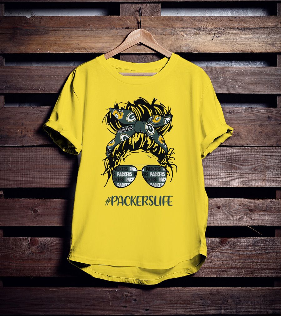 PACKERSLIFE Messy Bun Girl With Packers Headband And Glasses T-Shirt