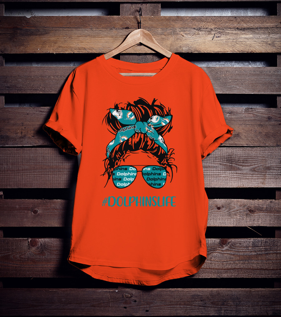 Miami Dolphins Life Messy Bun Girl Headband Glasses #DolphinsLife T-Shirt