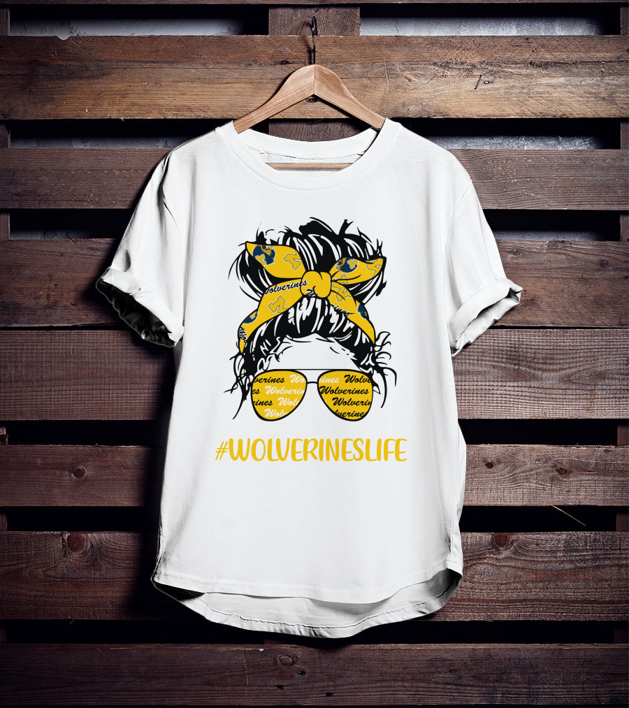 #Wolverineslife Messy Bun Girl With Headband And Glasses T-Shirt