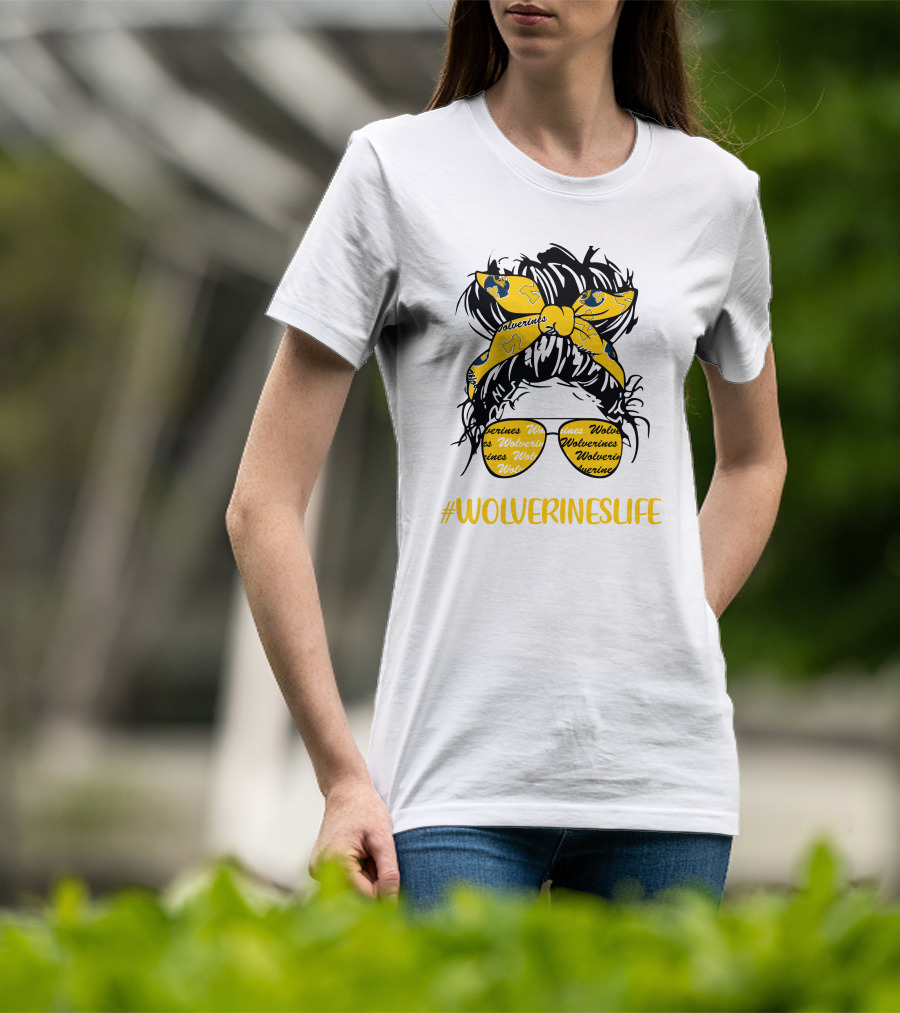 #Wolverineslife Messy Bun Girl With Headband And Glasses T-Shirt