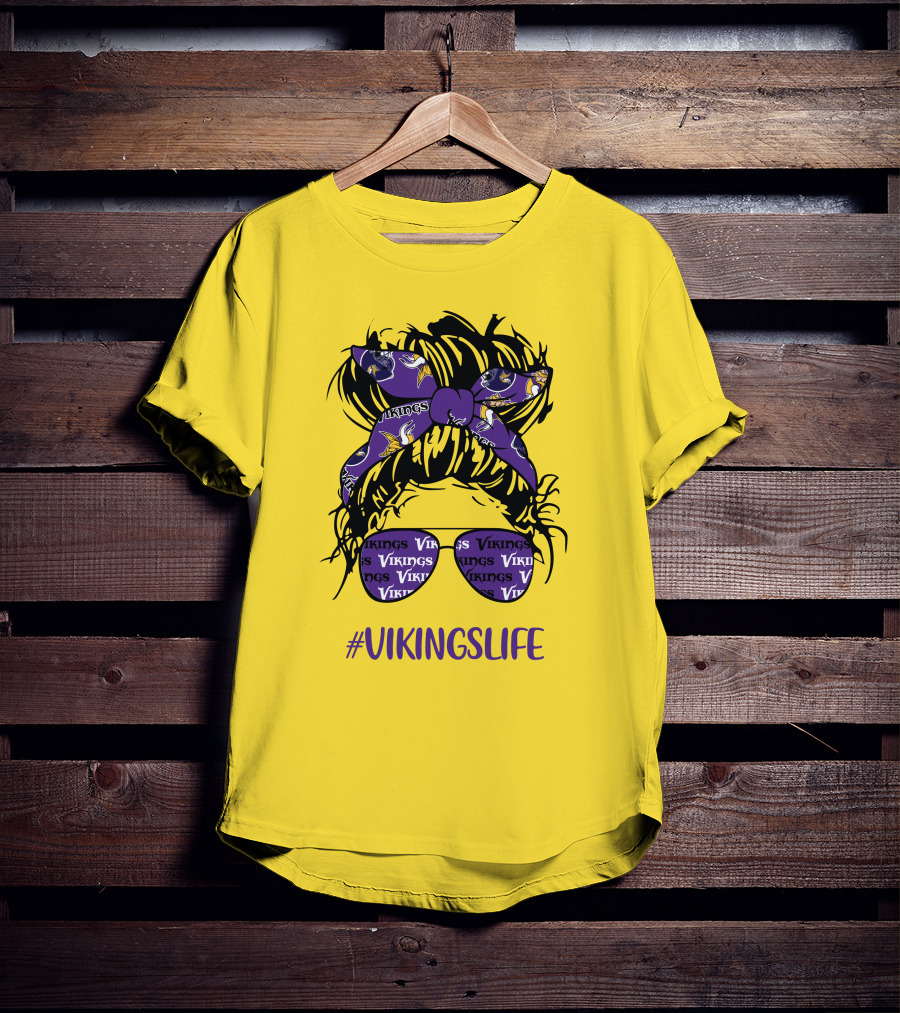Vikings Life Messy Bun Girl Headband Glasses Minnesota Vikings T-Shirt