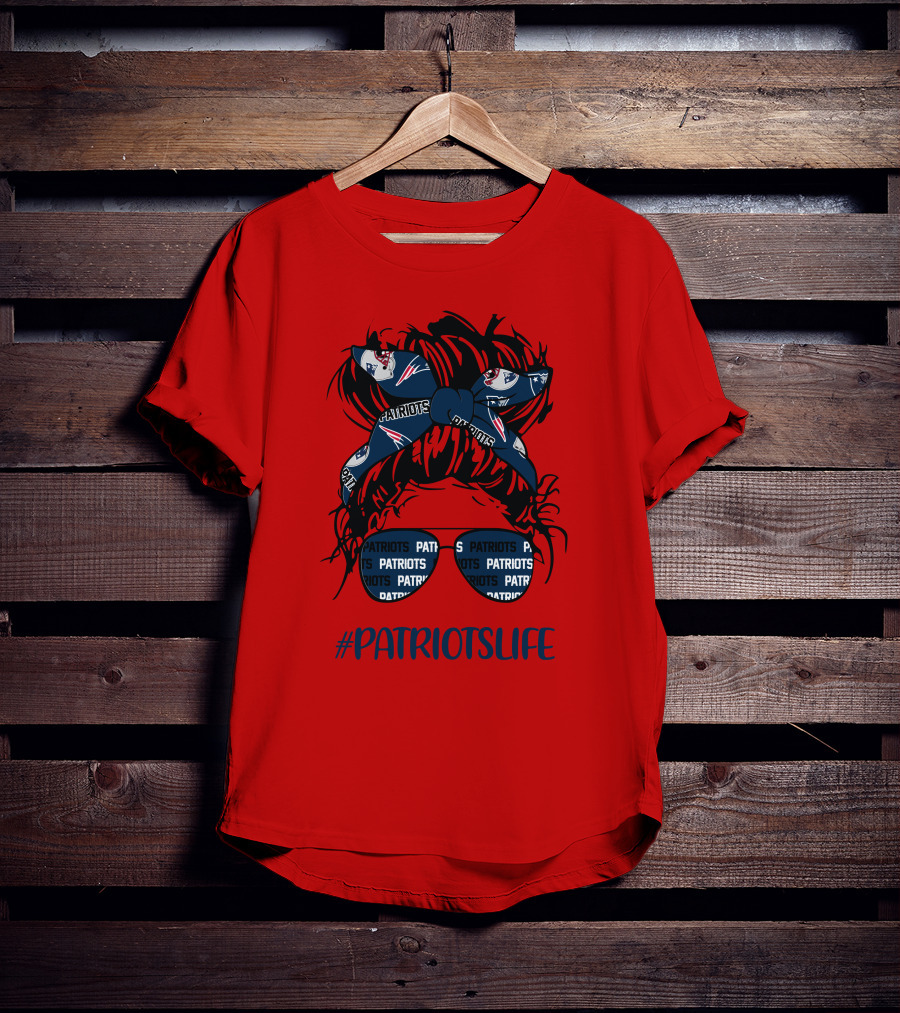 PATRIOTSLIFE New England Patriots Messy Bun Girl Headband Glasses T-Shirt