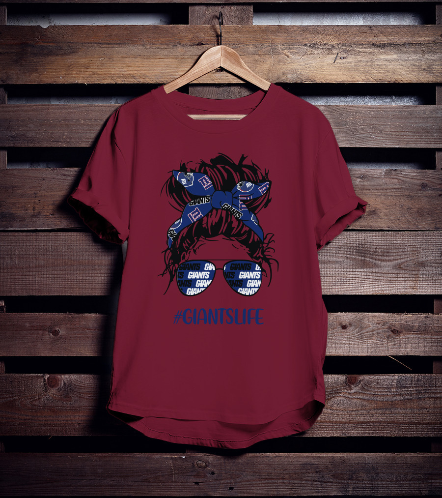 GIANTSLIFE Messy Bun Girl With New York Headband And Glasses T-Shirt
