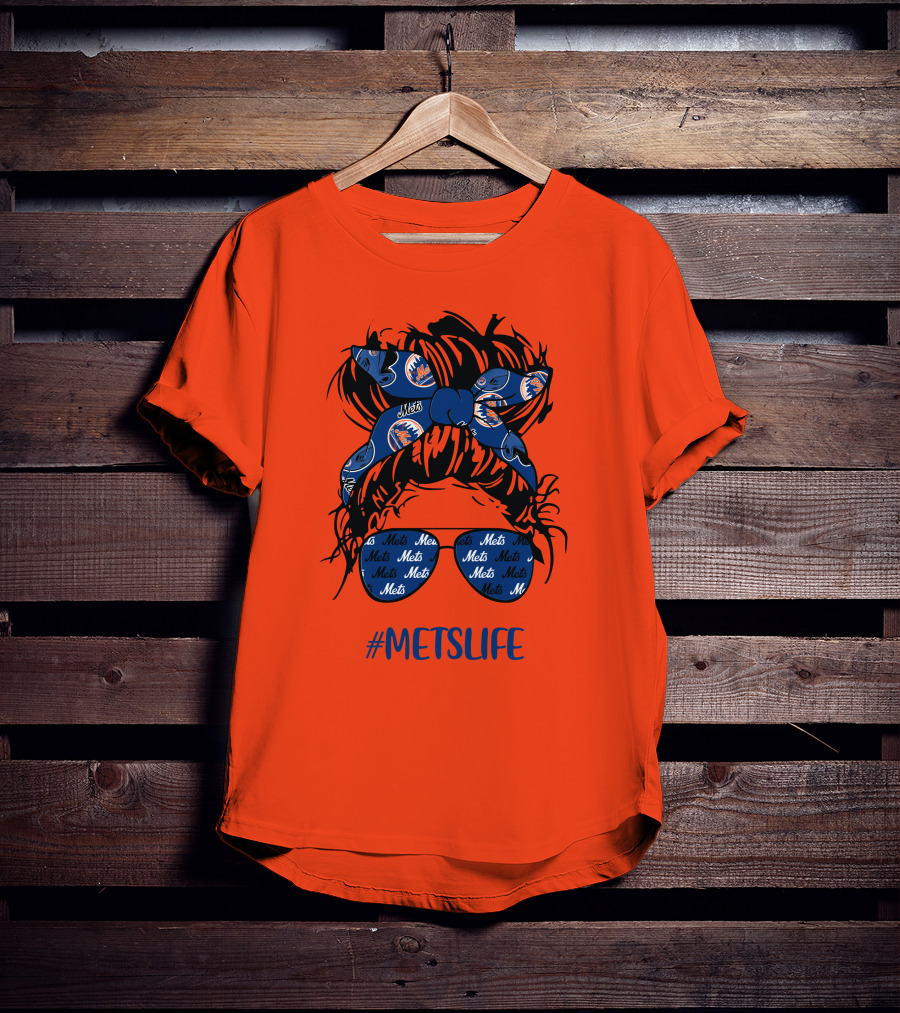 New York Mets Life Messy Bun Girl Headband Glasses #MetsLife T-Shirt