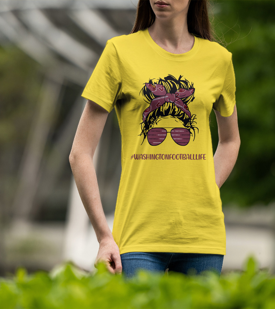 WashingtonFootballLife Messy Bun Girl With Team Headband And Glasses T-Shirt