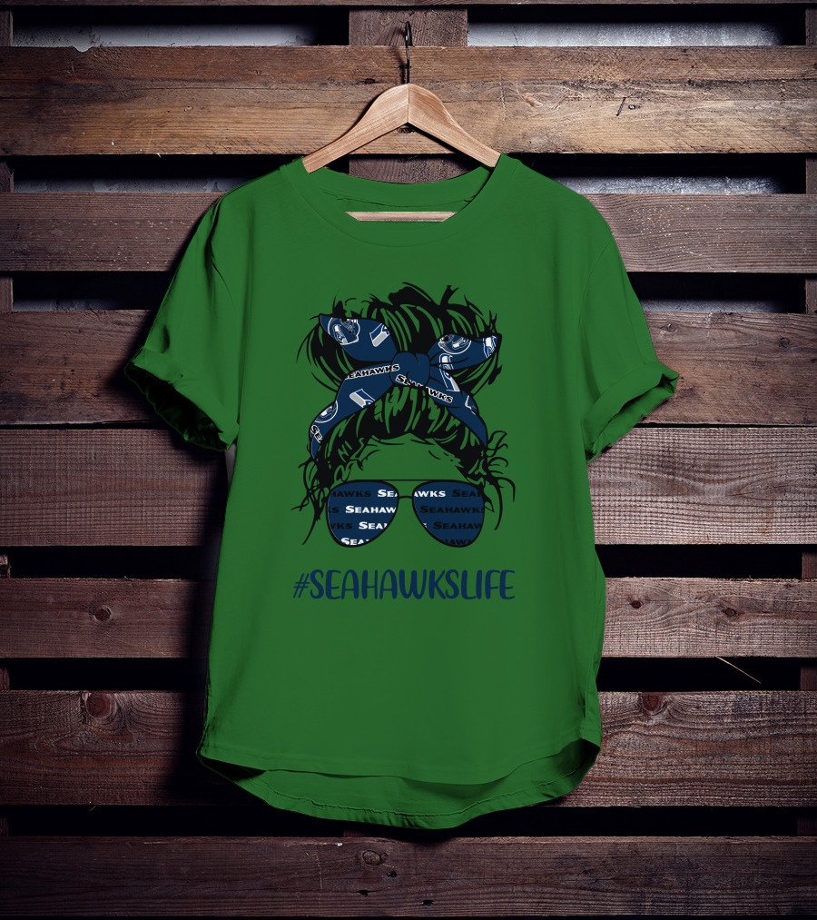 SEAHawksLife Messy Bun Girl With Headband And Glasses T-Shirt
