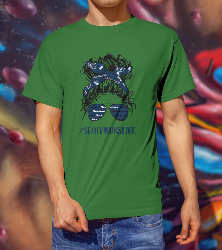 SEAHawksLife Messy Bun Girl With Headband And Glasses T-Shirt