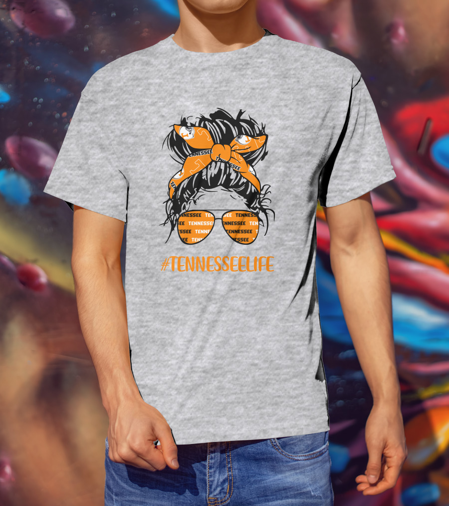 TennesseeLife Tennessee Volunteers Messy Bun Girl Headband Glasses T-Shirt