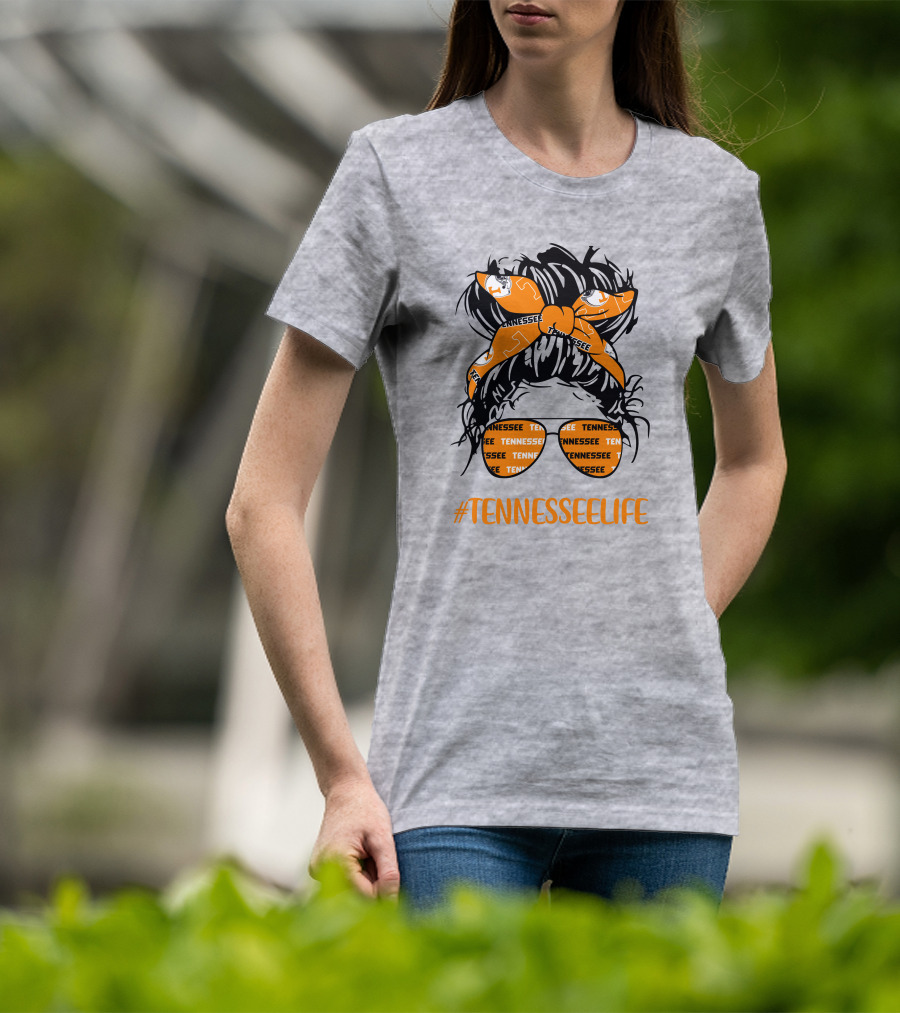 TennesseeLife Tennessee Volunteers Messy Bun Girl Headband Glasses T-Shirt