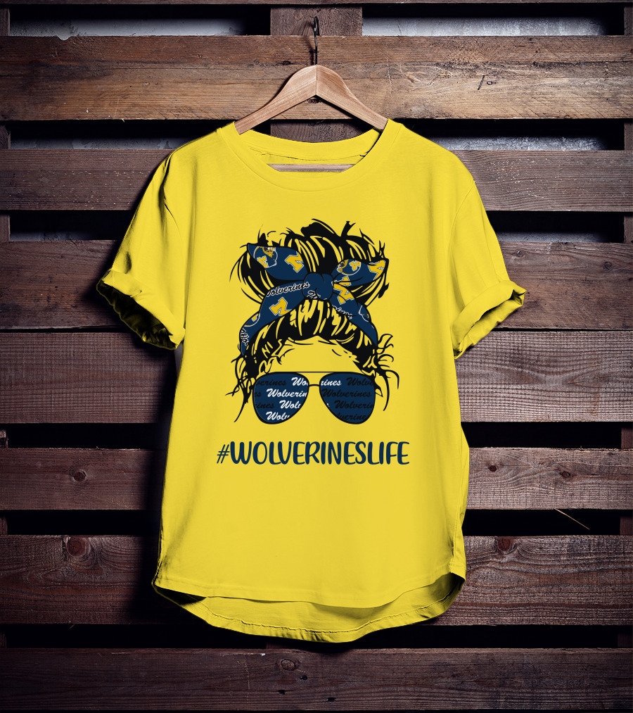 Michigan Wolverines Life Messy Bun Girl Headband Glasses Wolverines T-Shirt