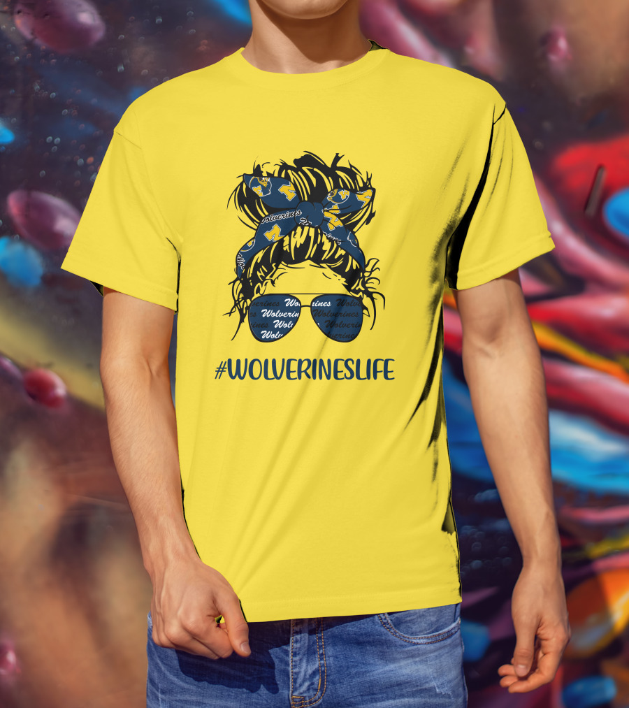 Michigan Wolverines Life Messy Bun Girl Headband Glasses Wolverines T-Shirt